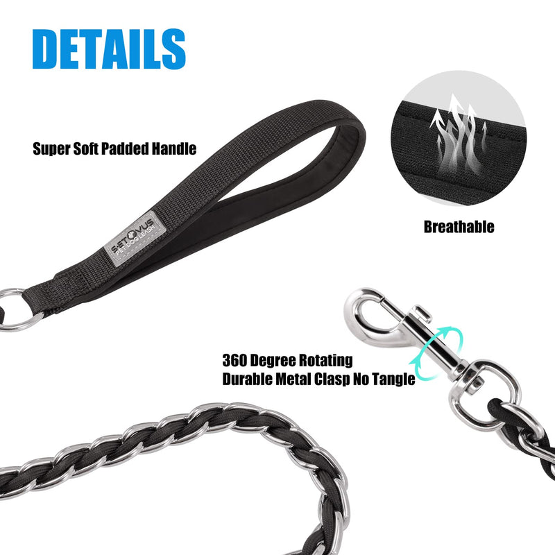 Chain Dog Leash Chew Proof Metal Leash for Medium Large Dogs, Chain Link Dog Leash Anti Chew 5.2FT / 4FT Strong Anti Bite Dog Leash Comfortable Soft Padded Handle Black, Orange, Blue 5.2FT(medium& large dogs） - BeesActive Australia
