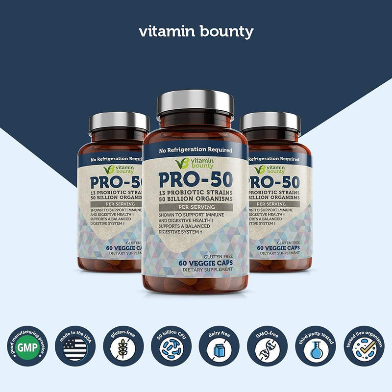 Vitamin Bounty - Pro 50 Probiotic - 13 Probiotic Strains, 50 Billion Organisms Per Serving (1 Pack) - BeesActive Australia