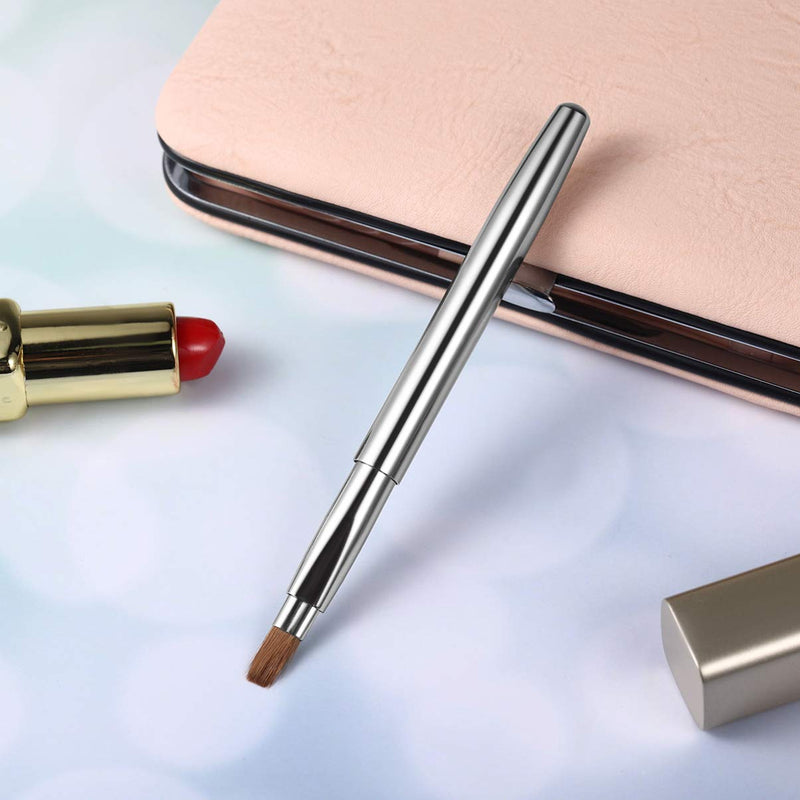 Lurrose Lip Brush Retractable Lipstick Applicators Professional Makeup Brush with Cap for Travel (Silver) - BeesActive Australia