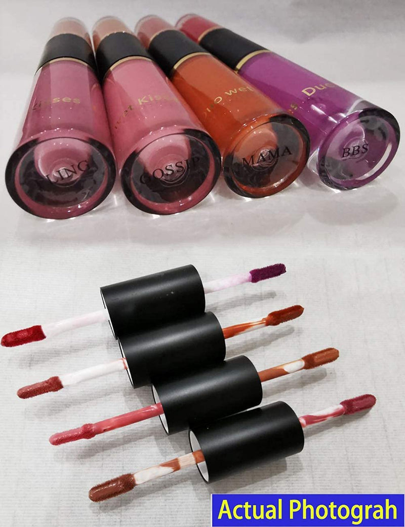 Coosei Pack of 4Pcs 8 Colors Matte Liquid Lipstick Set Full Lip Gloss for Women Duo Matte Lip Makeup Waterproof Parabens free Clean Beauty - BeesActive Australia