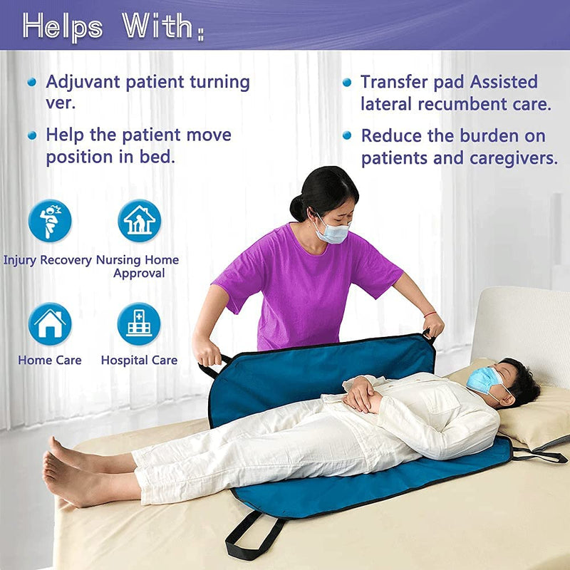 NEPPT Positioning Pad Draw Sheet Patient Transfer Board Lift Sheet Slide Protective Hospital Bed Mat with Handles for Incontinence, Bariatric, Elderly - Reusable & Washable (Blue-39" x 46") 4 Handle-blue - BeesActive Australia