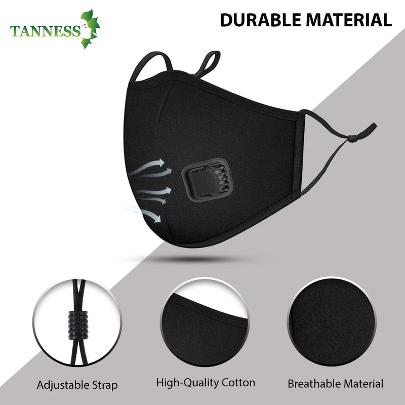 Tanness Black Face Mask Cover with 2x PM2.5 Air Filters Cotton Sheet Washable Reusable Face Filtered Mouth Cover with Carbon Activated Filters - BeesActive Australia