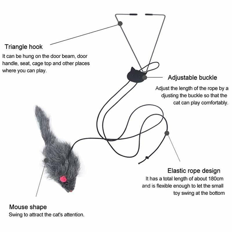 Cat Toy Rope Mouse Play Supplies, Hanging Retractable Cat Catching Mouse Toy, Funny Door Hanging Bouncing Mouse Retractable Plush Mice Cat Interactive Toy Black - BeesActive Australia