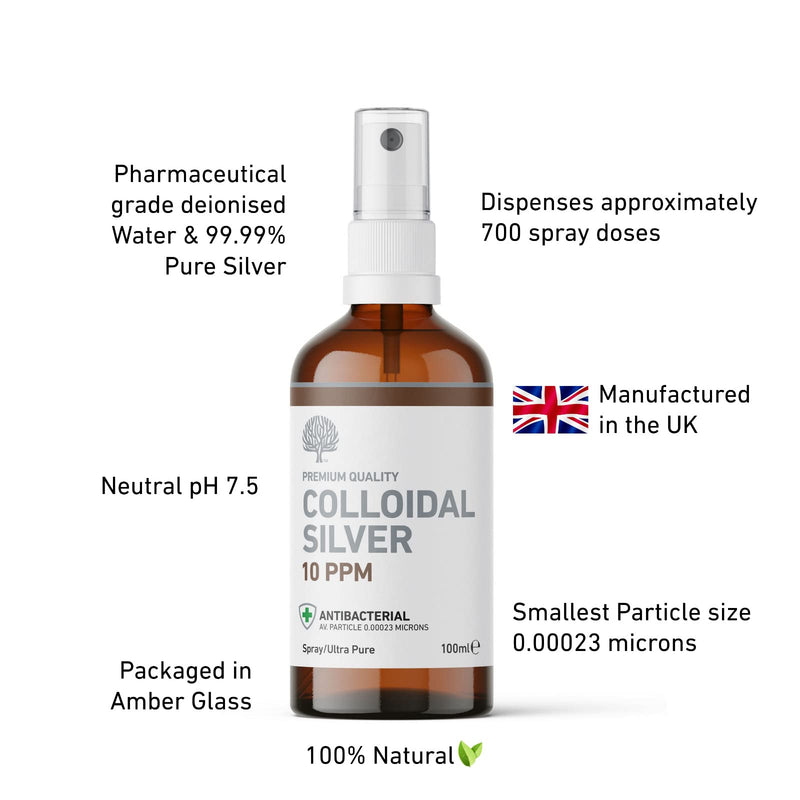 Nature's Greatest Secret Premium Quality Antibacterial 10ppm Colloidal Silver Spray 100ml Natural 100 ml (Pack of 1) - BeesActive Australia