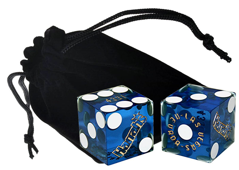 Harrah's Las Vegas Casino Table-Played 19mm Matching Serial Numbers Craps Dice Blue Polished with Pouch (Set of 2 Dice (Dice Pair)) Set of 2 Dice (Dice Pair) - BeesActive Australia