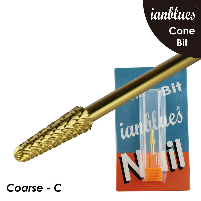 ianblues Cone Bit Carbide Nail Drill for Electric Manicure Drill Machine, Pro-Remove Nail Gels, Acrylic Gels, Dip Powder, or Normal Nail Care (C -Coarse, Gold) C -Coarse - BeesActive Australia