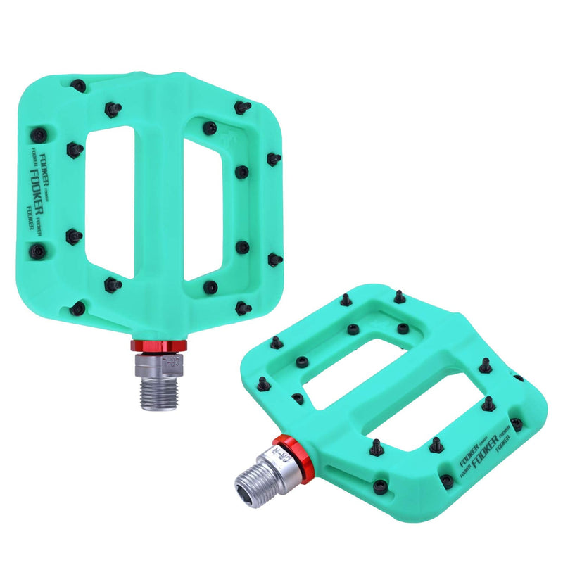 FOOKER MTB Pedals Mountain Bike Pedals 3 Bearing Non-Slip Lightweight Nylon Fiber Bicycle Platform Pedals for BMX MTB 9/16" 922-Green needle roller bearing - BeesActive Australia