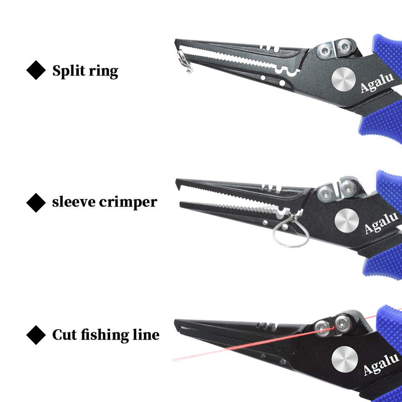 Agalu 7.4”Fishing Pliers 420stainless Steel，Integrated Casting Process， Fishing Tongs Tools， with Rubber Sheath and Coiled Lanyard blue - BeesActive Australia