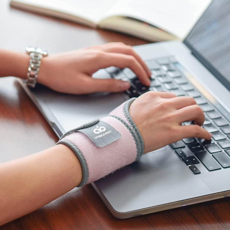 INDEEMAX 2 Pack Copper Wrist Brace Support for Carpal Tunnel, Pain Relief, Arthritis, Tendonitis, Adjustable Wrist Braces Compression Wraps Both Hands, Fit for Men and Women, Pink - BeesActive Australia