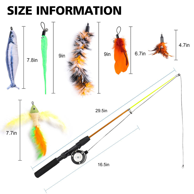 9 PCS Cat Fishing Pole Toy, Retractable Cat Feather Toys with Cat Wand Plush Fish Worm Feathers with Bells Catnip Interactive Cat Teaser Toys for Kitten Cat 9PCS CAT FISHING POLE TOY - BeesActive Australia