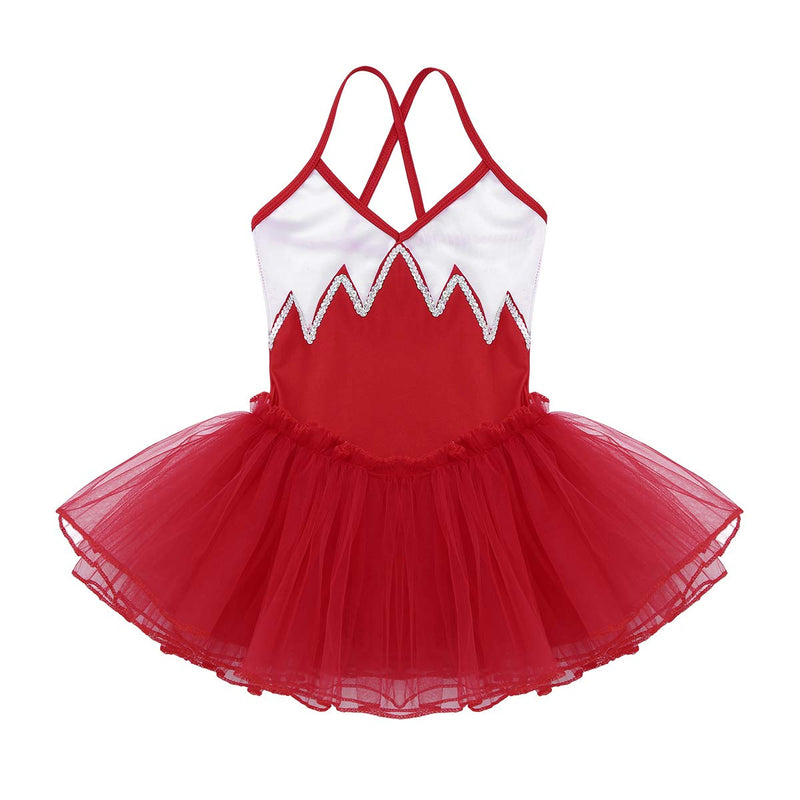 [AUSTRALIA] - dPois Big Girls' Criss Cross Spaghetti Straps Shiny Sequins Ballet Dance Tutu Dress Gymnastics Leotard Dancewear Red 12-14 