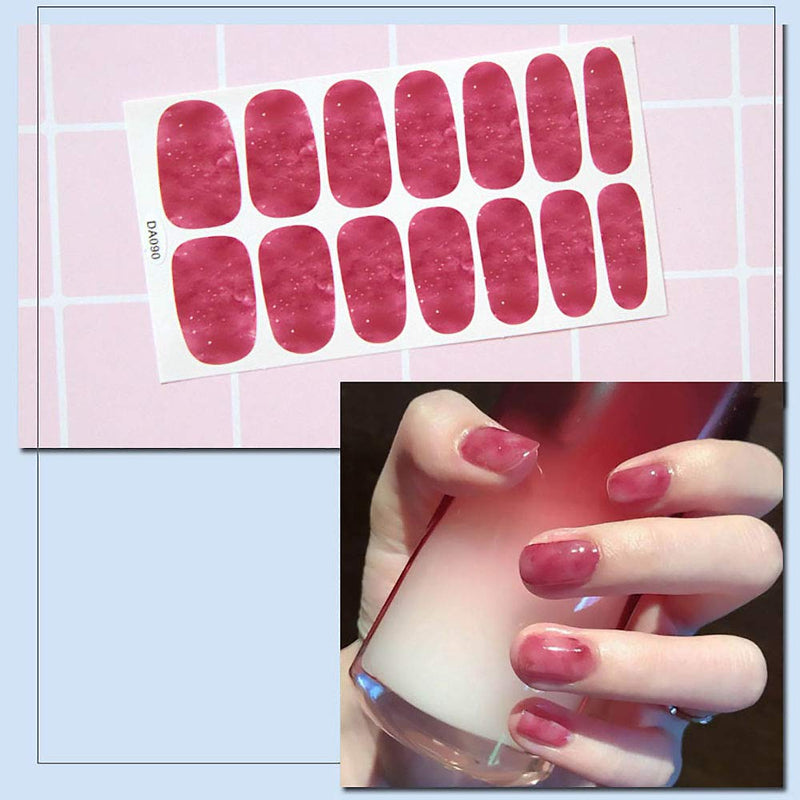 SILPECWEE 6 Sheets Solid Color Nail Art Polish Stickers Strips And 1Pc Nail File Gradual Change Adhesive Nail Wraps Decals Manicure Tips - BeesActive Australia