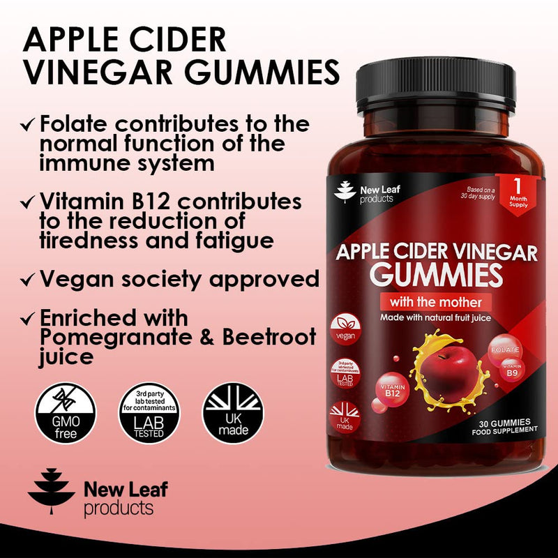 Apple Cider Vinegar Gummies Vegan with The Mother High Strength + Vitamin B12 Folate Pomegranate & Beetroot – Fresh Pure Unfiltered Vinegar Not Powder Apple Cider Vinegar Gummy 1 Per Serving Gummies / 1 Month - BeesActive Australia
