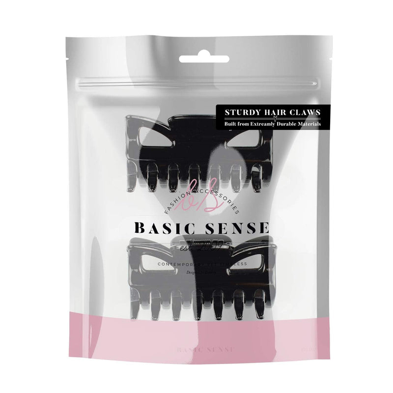 BasicSense 2 Pieces 3.2 inch Hair Claws Durable & Sturdy NonSlip Plastic Grip Clamps Clips Strong Hold, Glossy Black L (2 Count) - BeesActive Australia