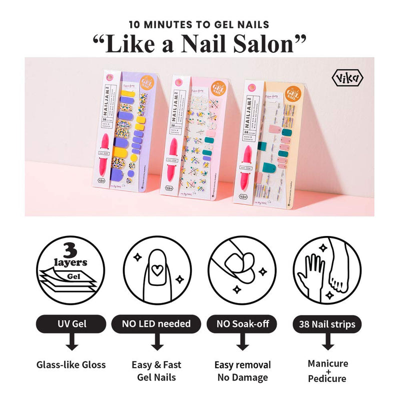 NAILJAM Gel Nail Wraps 2 Pack (38 Nail Strips Each) for Fingernail and Toenail Together Nail Stickers with Free Base Coat by VIKA (Dots) Dots - BeesActive Australia