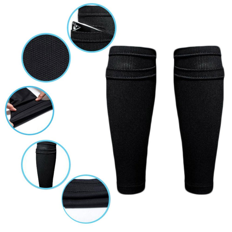 CM Youth Teenager Shin Guard Sleeves, 1 Pair, Black Color, with Marble Pattern Drawstring Pouch Bag - BeesActive Australia