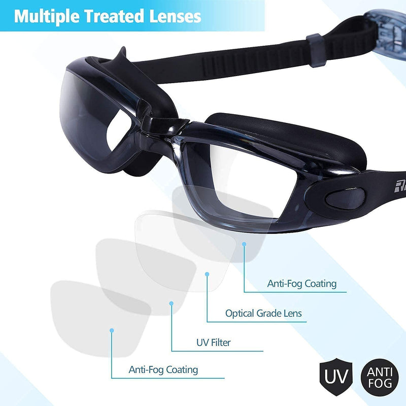 Rapidor Swimming Goggles, Men Women Teens, Mirrored and Smoked Lens, Black - BeesActive Australia