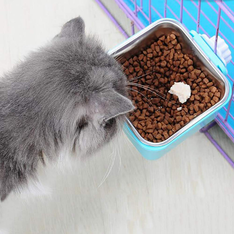 Crate Dog Cat Bowls, Removable Stainless Steel Hanging Pet Cage Bowls Kennel, Food Water Feeder Bowls with Bolt Holder for Puppy Cat Rabbite Birds Small (Pack of 1) Blue Square - BeesActive Australia