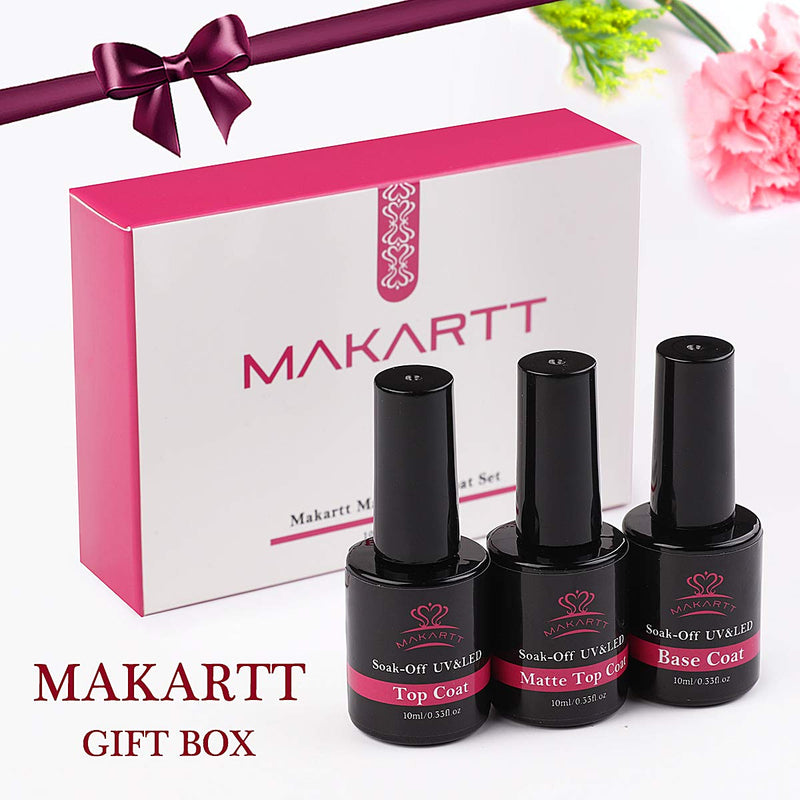 Makartt Matte Top Coat and High Gloss Top Gel Coat Base Coat Set - No Wipe Top Coat, Gel Nail Polish Matte Shine Finish and Long Lasting, Soak Off Gel, 10ml Each Bottle P-47 - BeesActive Australia