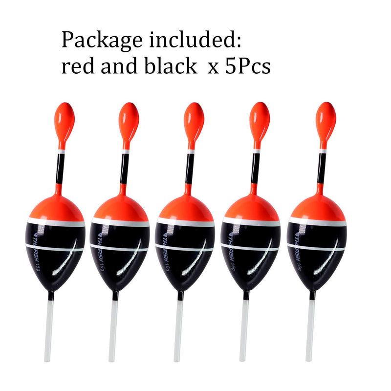 THKFISH Fishing Floats Bobbers Slide Floats Balsa Fishing Bobber Slip Bobbers for Crappie Panfish Trout Bass (1/2oz 2"x5.28") (1/6 1.6"x4.8") 5Pcs Black and Red 1/2 oz 2"x5.28" - 5Pcs - BeesActive Australia