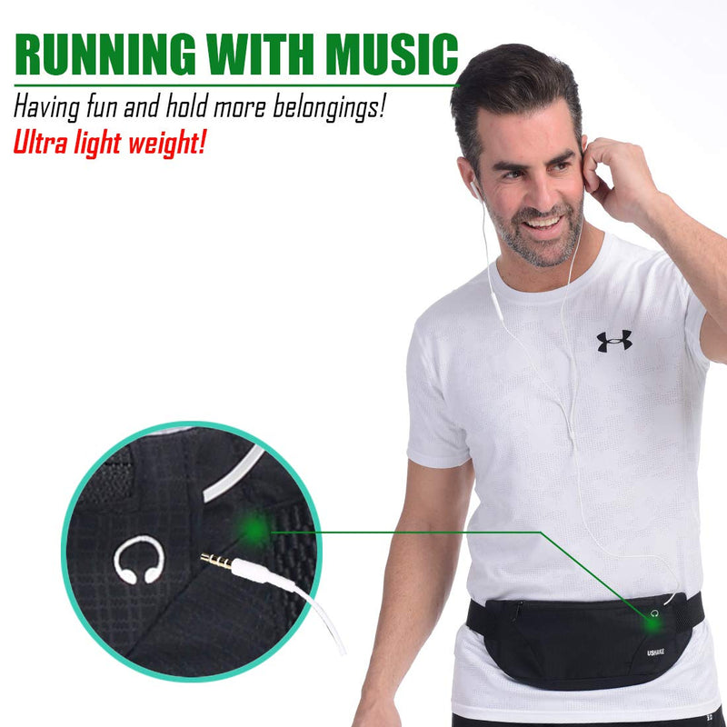 USHAKE Running Belt,Men or Women Ultra Light Bounce Free Waist Pouch Bag Fitness Workout Belt Sport Waist Pack Exercise Waist Bag for iPhone Samsung LG in Running Gym Marathon (BLACK) BLACK - BeesActive Australia