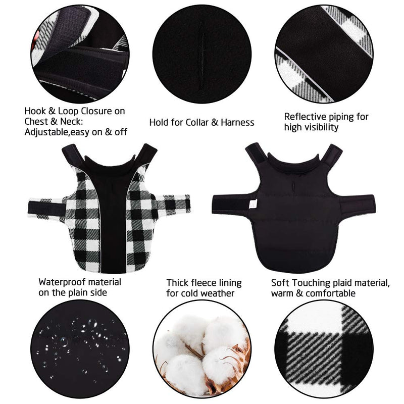 Kuoser Reversible Dog Cold Weather Coat, Reflective Waterproof Winter Pet Jacket, British Style Plaid Dog Coat Warm Cotton Lined Vest Windproof Outdoor Apparel for Small Medium and Large Dogs Black Medium (Pack of 1) - BeesActive Australia
