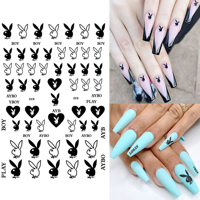 Nail Art Stickers Decal Nail Art Supplies 3D Heart Bunny Nail Decals Self Adhesive DIY Designs Nail Stickers for Women Kids Girls Nail Decoration Luxury Designer Sticker Manicure Decor (8 Sheets) C - BeesActive Australia