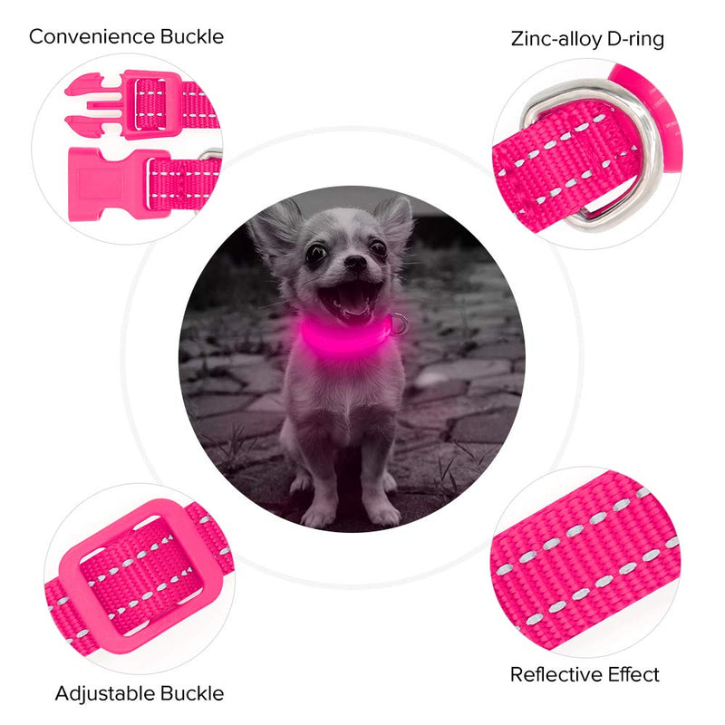 BSEEN Light Up Dog Collars - Rechargeable Glowing LED Dog Collar for Small Dogs & Cats Pink - BeesActive Australia