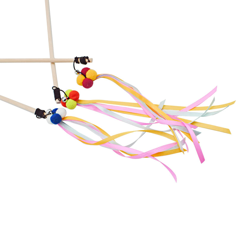 Cat Wands, 3 PCS Interactive Cat Teaser Wands with Bell Wood Cat Toy Wands for Cat and Kitten - BeesActive Australia