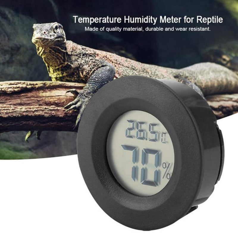 POPETPOP 2Pcs Reptiles Digital Thermometer Hygrometer, Round Shaped Temperature Humidity Meter for Lizard Gecko Snake Frog Turtle Reptiles or Indoor Bedroom Use Black - BeesActive Australia