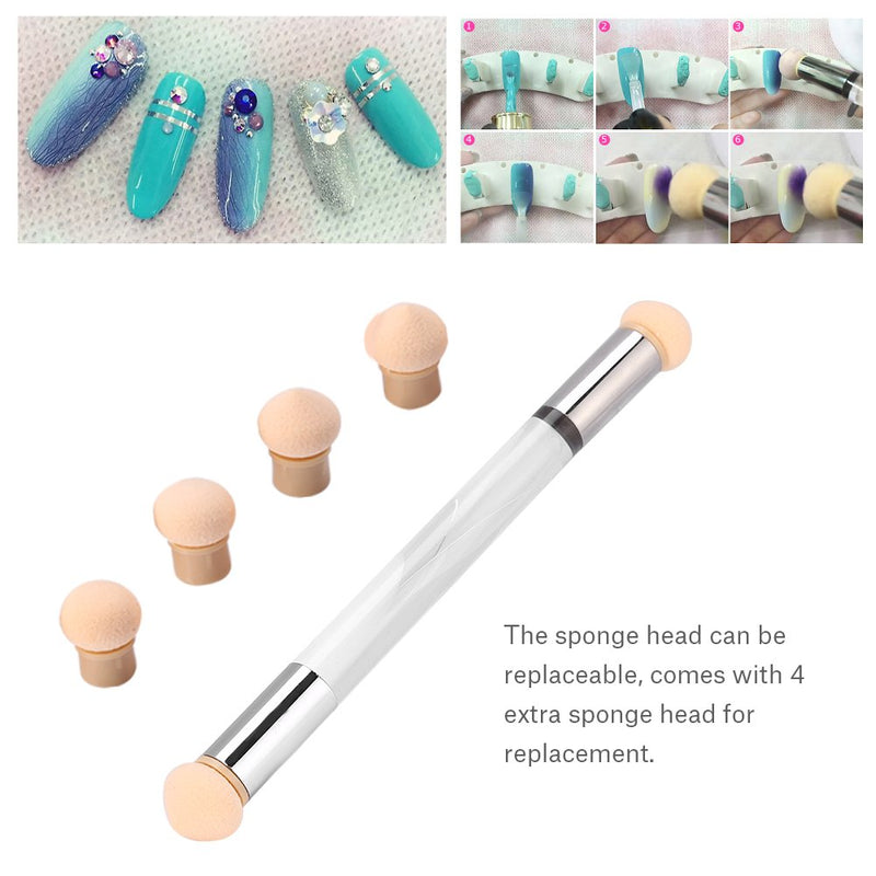 Nail Shading Sponge Brush Double-end UV Gel Nail Polish Brush Nail Art Gradient Painting Shading Pen with 4 Extra Sponge Heads(#1) #1 - BeesActive Australia