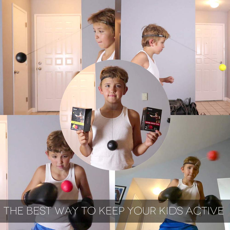 [AUSTRALIA] - TEKXYZ Boxing Reflex Ball, 2 Difficulty Level Boxing Ball with Headband, Softer Than Tennis Ball, Suit for Reaction, Agility, Punching Speed, Fight Skill and Hand Eye Coordination Training Black/Red 
