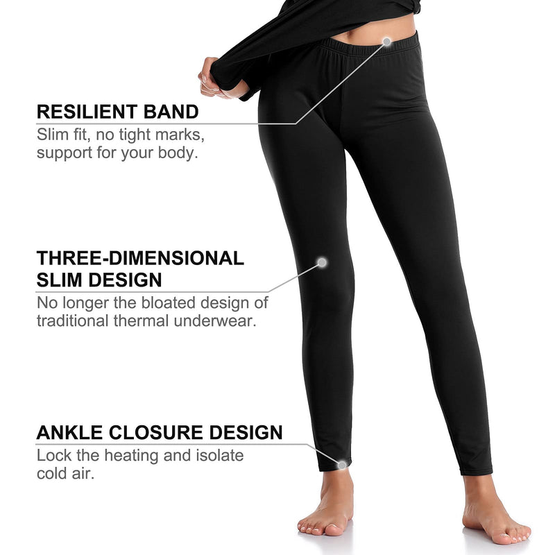 WEERTI Thermal Underwear for Women Long Johns Women with Fleece Lined, Base Layer Women Cold Weather Top Bottom XX-Small Black - BeesActive Australia