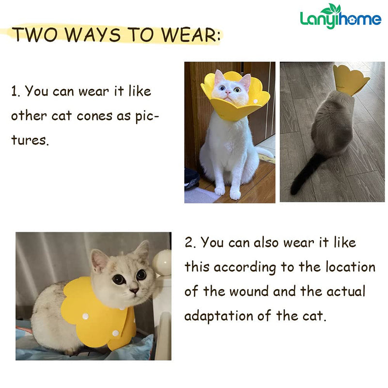 Lanyihome Cat Recovery Collar - Cute Flower Neck Cat Cones After Surgery, Adjustable Cat E Collar, Surgery Recovery Elizabethan Collars for Kitten Cats Puppy Rabbits, Pack of 2 Medium Yellow+Pink - BeesActive Australia