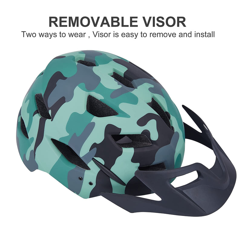 Kids Youth Bike Helmet, Adjustable Boys Girls Helmets from Children to Teen, CPSC Certified and Multi-Sport Bicycle Scooter Helmet, 50-57 cm Camouflage green 50cm-57cm/19.7''-22.4'' - BeesActive Australia
