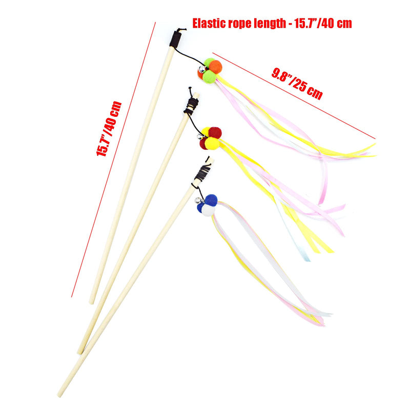 Cat Wands, 3 PCS Interactive Cat Teaser Wands with Bell Wood Cat Toy Wands for Cat and Kitten - BeesActive Australia