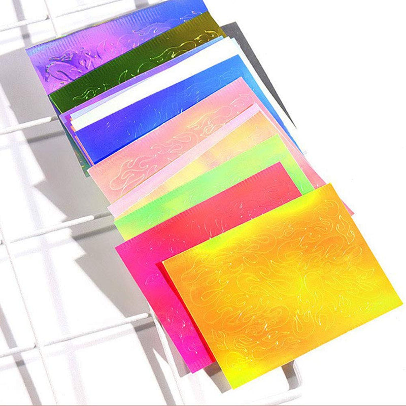 Lookathot 16Sheets Self-ahesive 3D Laser Aurora Flame Nail Art Stickers Decals Mixed Design Manicure DIY Decoration Tools Style1(16sheets) - BeesActive Australia