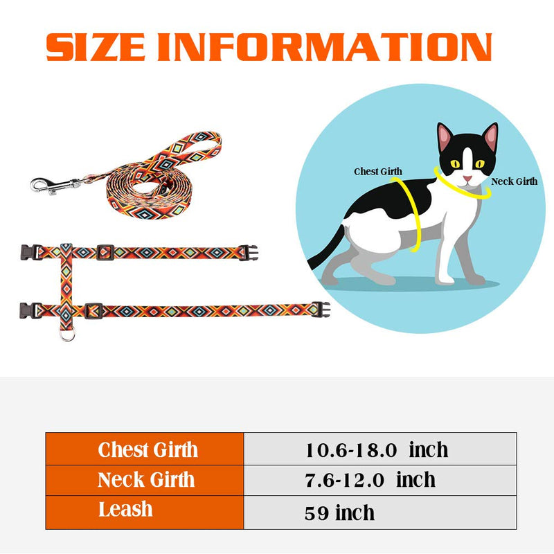 Cat Harness and Leash Set Geometric Pattern Escape Proof Adjustable for Kitty Outdoor Walking Orange - BeesActive Australia