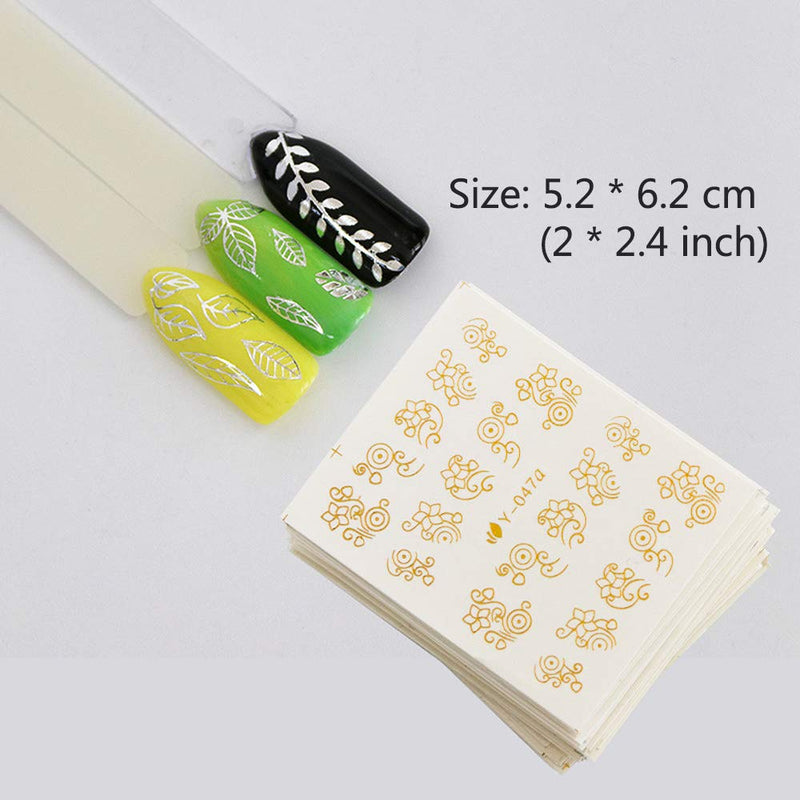 Jurxy 30 PCS Watermark Nail Sticker Water Transfer Stickers Decals Applique DIY Salon Usage Decoration Tools – Random Pattern - Gold and Silver - BeesActive Australia