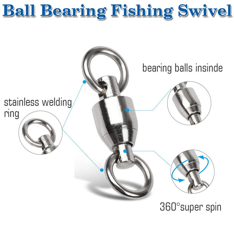 AMYSPORTS Ball Bearing Swivels Connector High Strength Stainless Steel Solid Welded Rings Barrel Swivels Saltwater Freshwater Fishing - BeesActive Australia