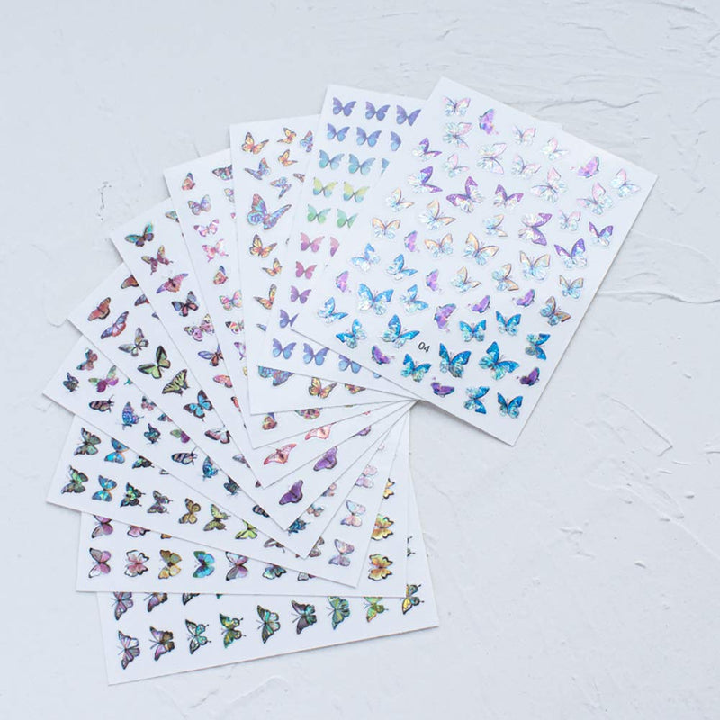 Butterfly Nail Art Stickers 10 Sheet 3D Holographic Laser Butterfly Nail Decals Self-Adhesive Butterfly Nail Stickers for Women Girl DIY Design Manicure Tips Decorations - BeesActive Australia