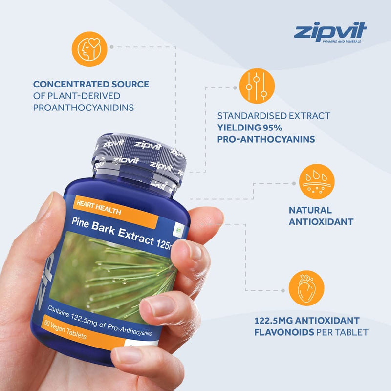 Pine Bark Extract 125mg, 60 Vegan Tablets, High Strength Pine Bark Extract, Rich in 122.5mg Proanthocyanidins, Powerful Antioxidant Support - BeesActive Australia