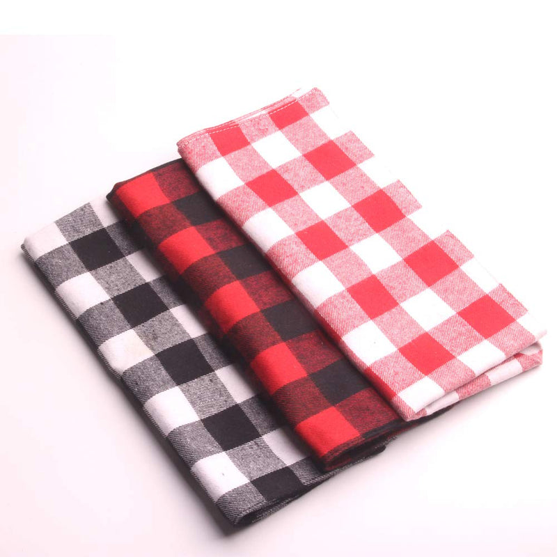 YAKA Pet Dog Bandana Triangle Bibs Scarf, Double-Cotton Plaid Printing Kerchief Set Accessories for Small and Medium Dog Small/Neck Circumference Suitable 8.6-15inch Red and Black lattices - BeesActive Australia