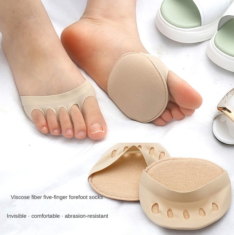 Foot Pads(3pairs) Reusable Soft Ball of Foot Cushions Forefoot Pads for Women Prevention Pain Relief Honeycomb Fabric Toe Socks, 5 Toes, Sweat Absorbent, Non-Slip, Foot Cover, Inner Socks heyveen Black White Apricot - BeesActive Australia