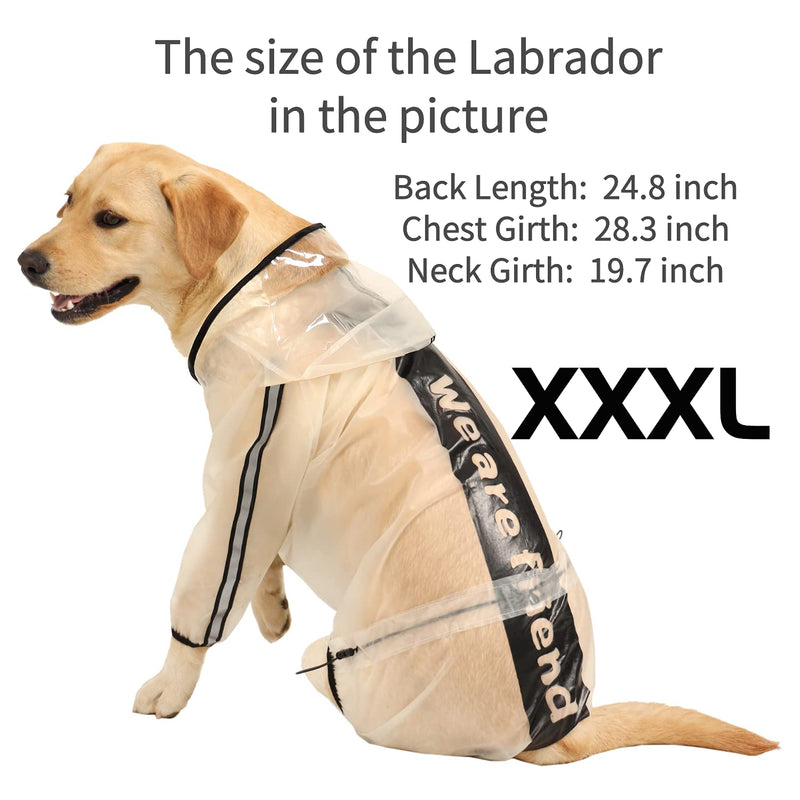 Olsa Dog Raincoat, Dog Hooded Slicker Poncho, 4 Legs Dog Rain Jacket with Reflective Stripe, Transparent Water Proof Resistant Dog Rain Snow Clothes for Small Medium Large Dogs 4XL - BeesActive Australia