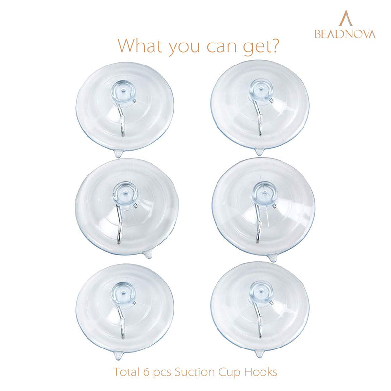 BEADNOVA Suction Cup Hooks 2.5 Inches Suction Cups with Hooks Suction Cup Hook for Window Glass Wall (6 Packs) 6pcs - BeesActive Australia