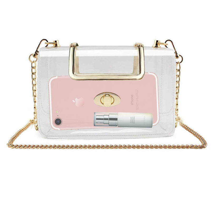 MOETYANG Womens Transparent Clutch Clear Purse Crossbody with Golden Chain Strap PGA Stadium Approved Bags - BeesActive Australia