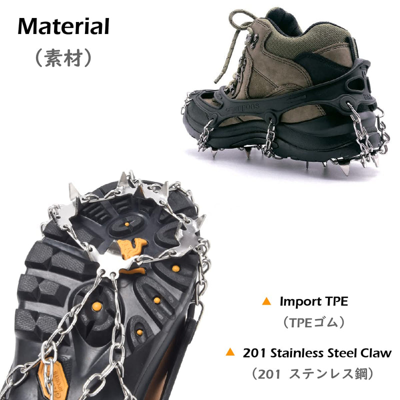 TRIWONDER Ice Grips 10 Teeth Anti-slip Shoe/Boot Ice Traction Slip-on Snow Ice Spikes Crampons Cleats Stretch footwear traction Medium Black - 19 Spikes - BeesActive Australia