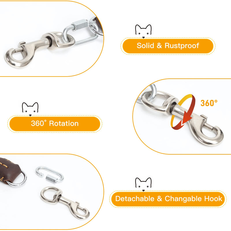 Guiding Star Brown Short Dog Leash Padded Handle Real Leather Sewn by Hand - BeesActive Australia