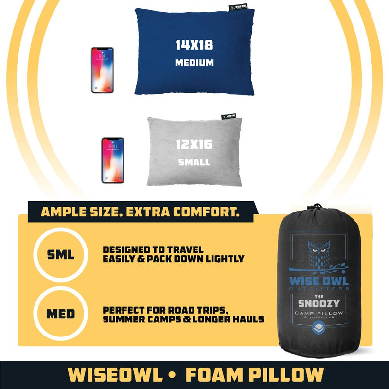 Wise Owl Outfitters Camping Pillow Compressible Foam Pillows – Use When Sleeping in Car, Plane Travel, Hammock Bed & Camp – Great for Kids - Compact Small, Medium & Large Size - Portable Bag Blue Small 12x16 - BeesActive Australia